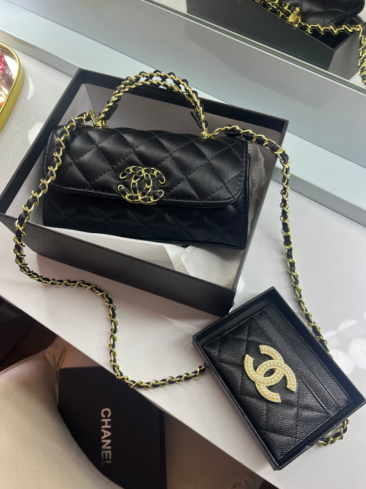 Black gold CECE bag & purse duo set