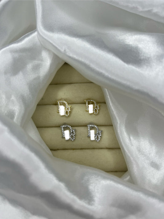 Gold or silver dainty diamanté DD earrings