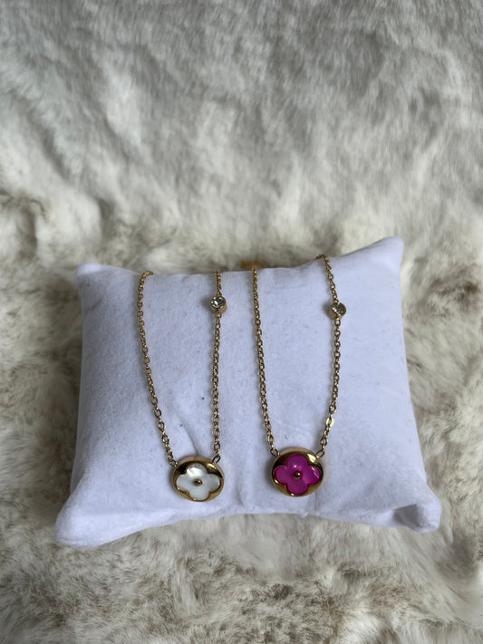 Gold pink or white Diamond clover necklace