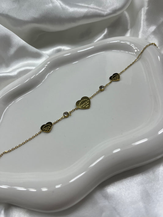 Gold 3Heart diamond tiff bracelet