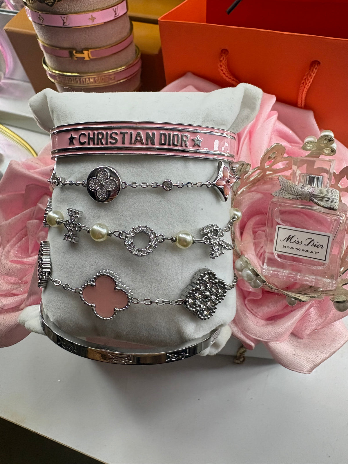 Silver pink diamanté stack