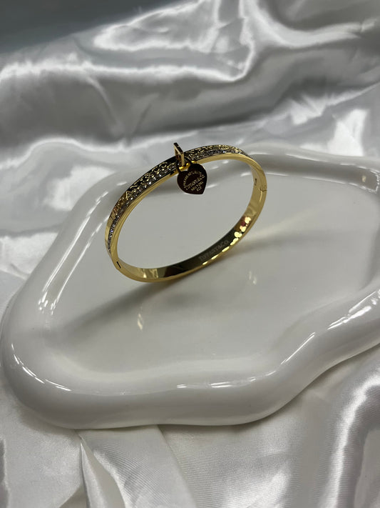Gold Tiff Diamanté Heart bangle