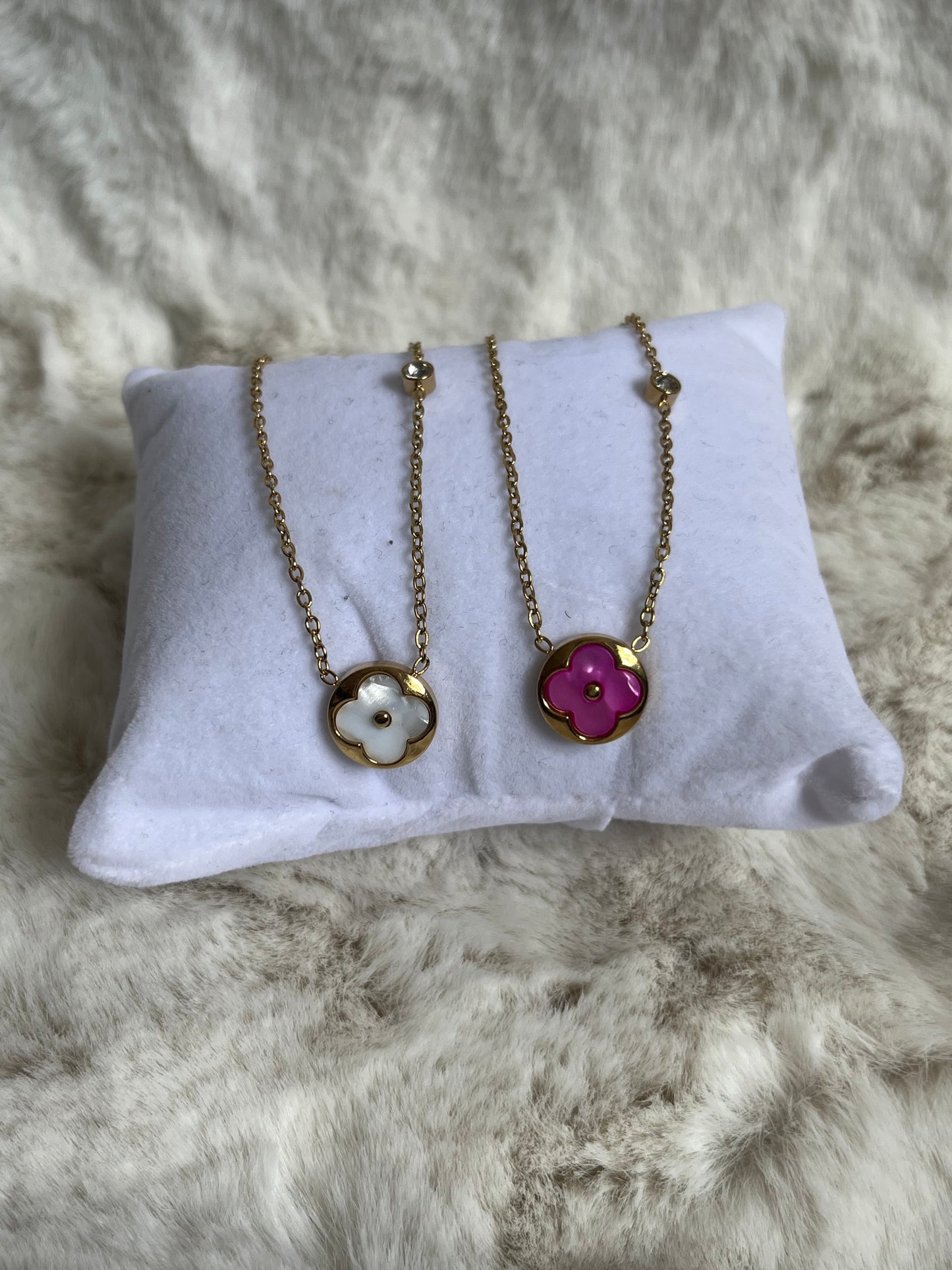 Gold pink or white Diamond clover necklace