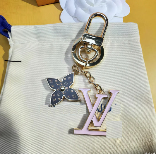 Gold pink brown luvu keychain
