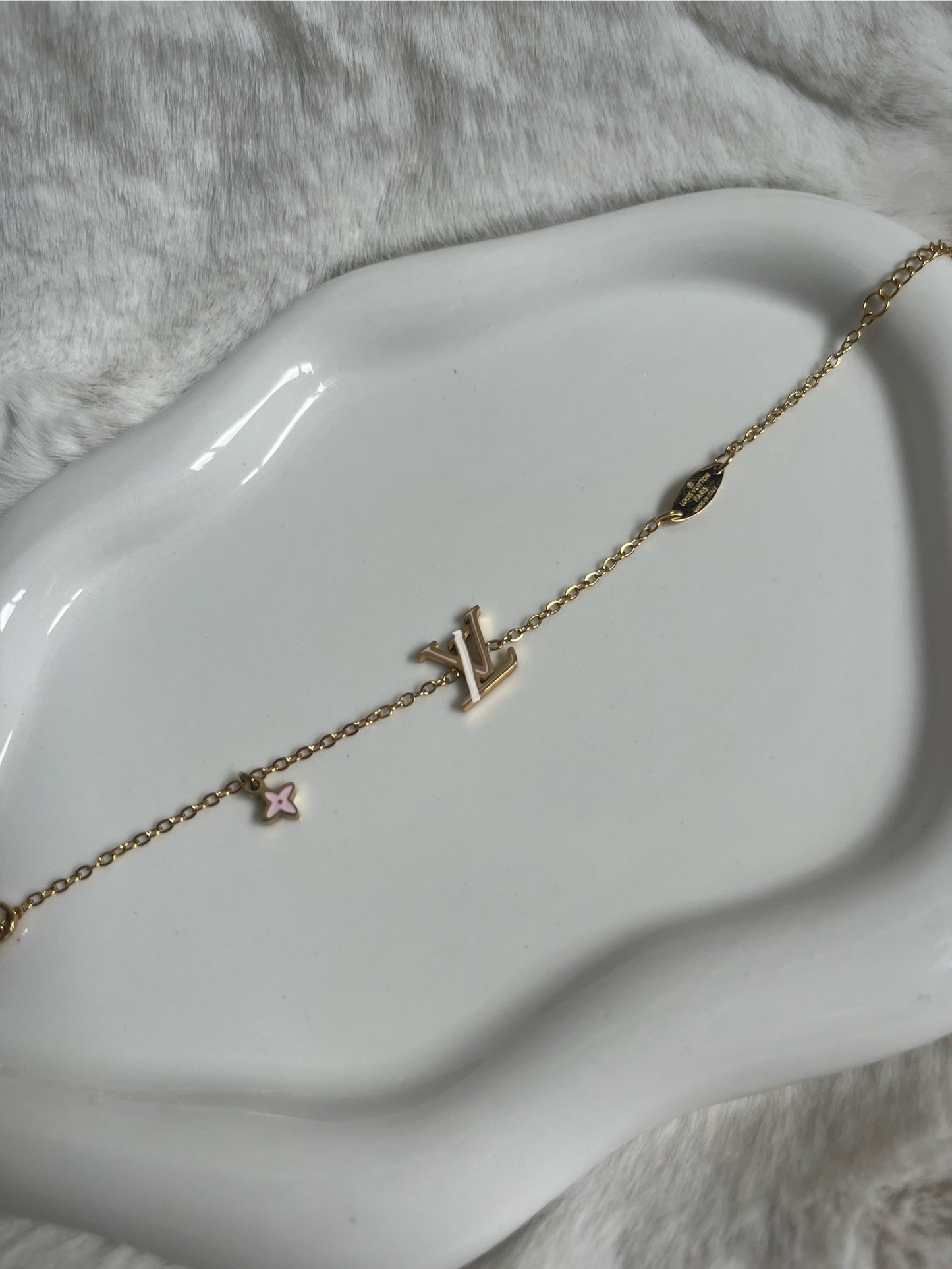 Gold dainty pink Lv Bracelet