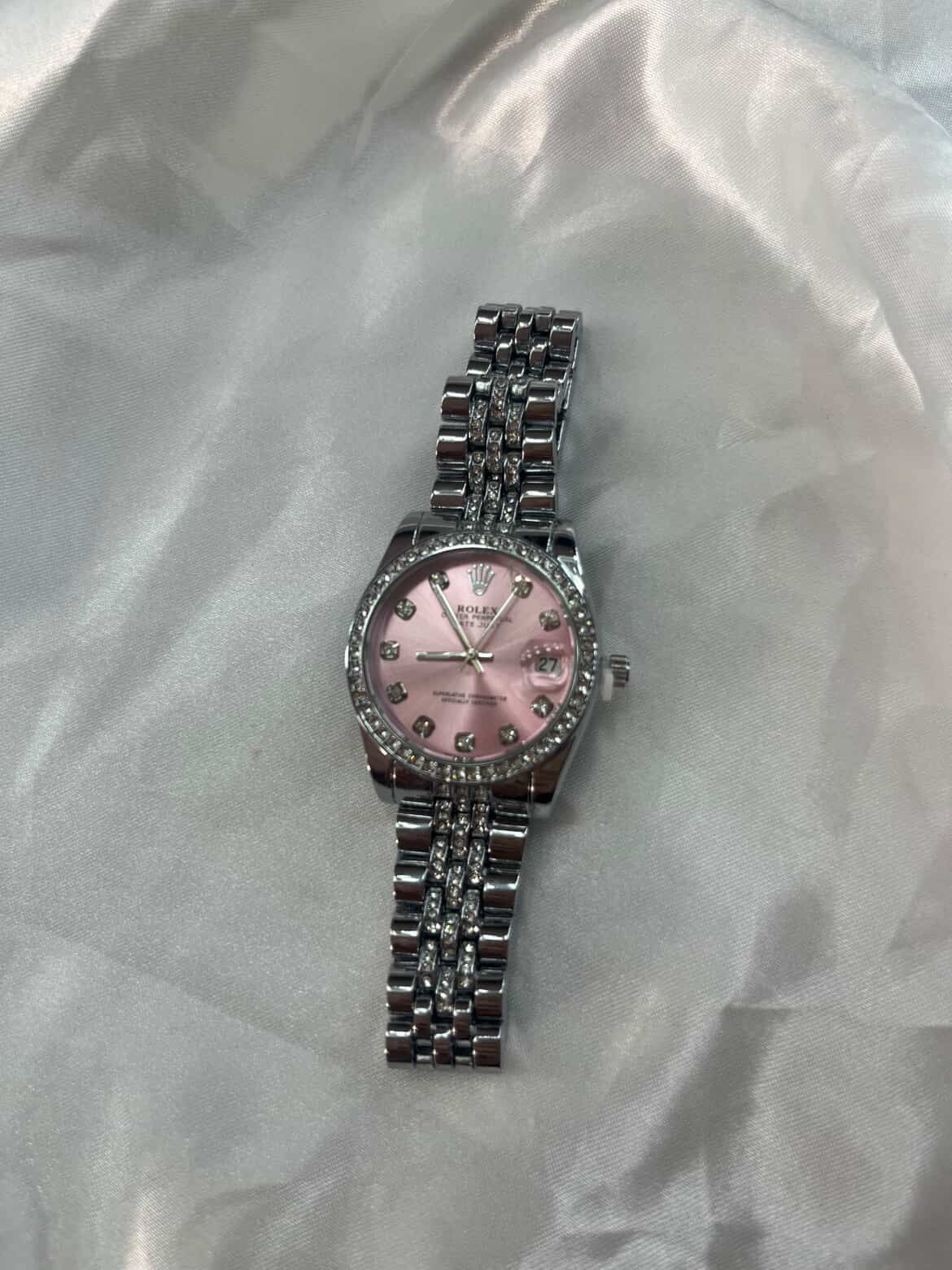 Silver pink diamanté Rox watch