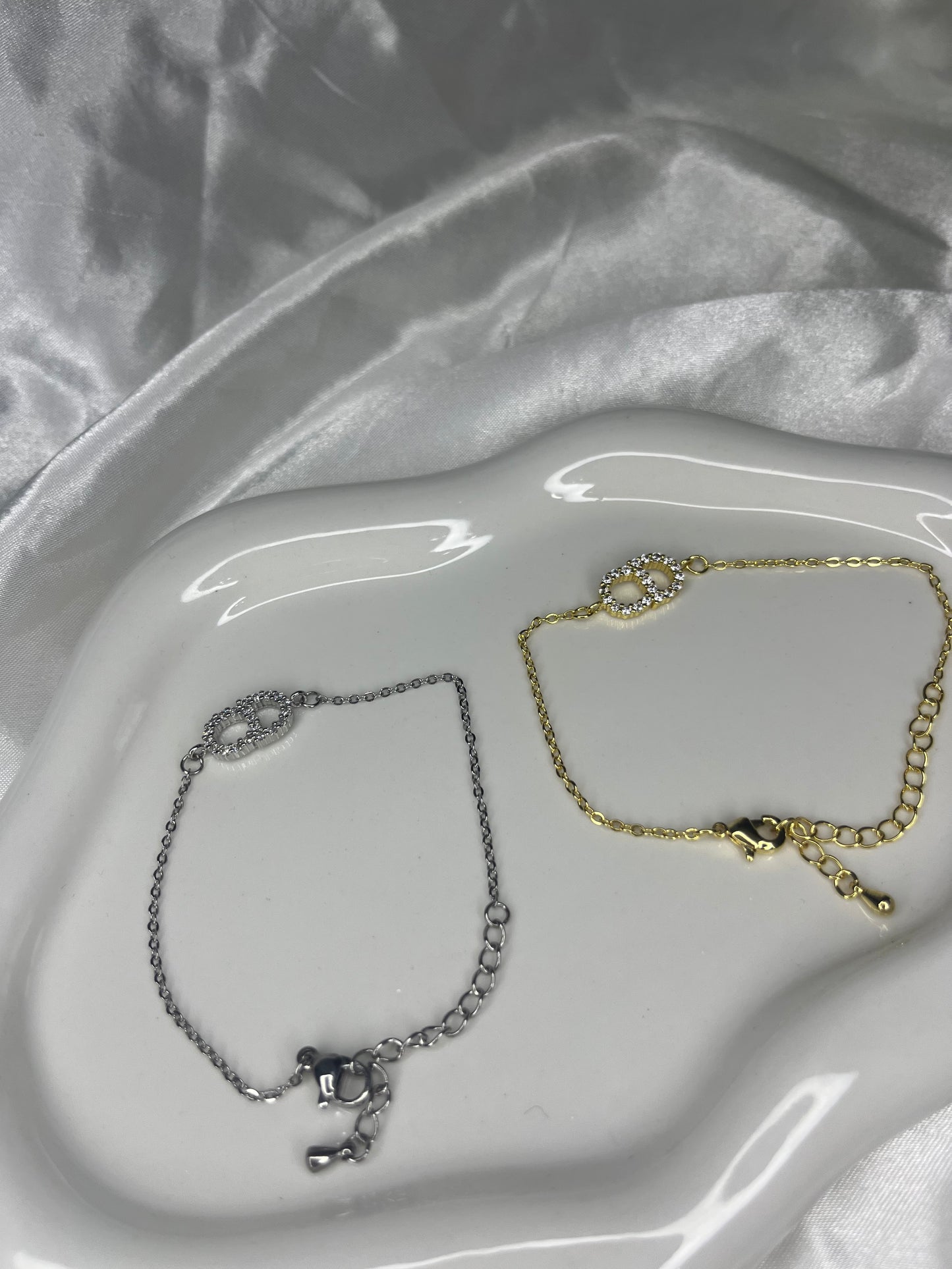 Gold or Silver diamond DD dainty bracelet