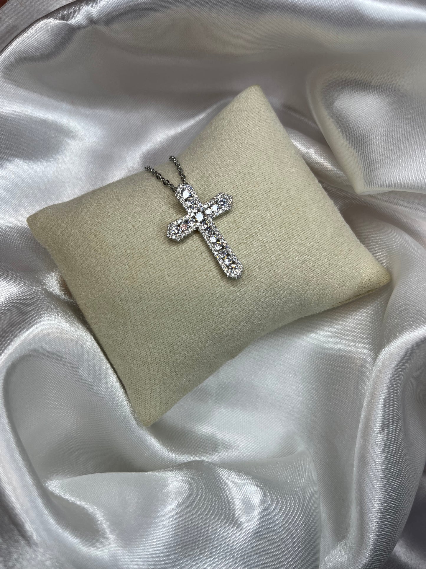 Silver diamanté cross necklace