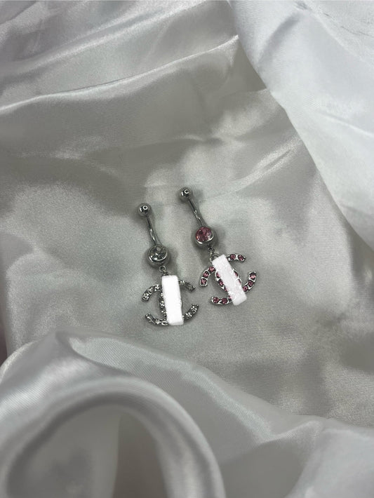 Silver diamanté pink or silver cece belly bar