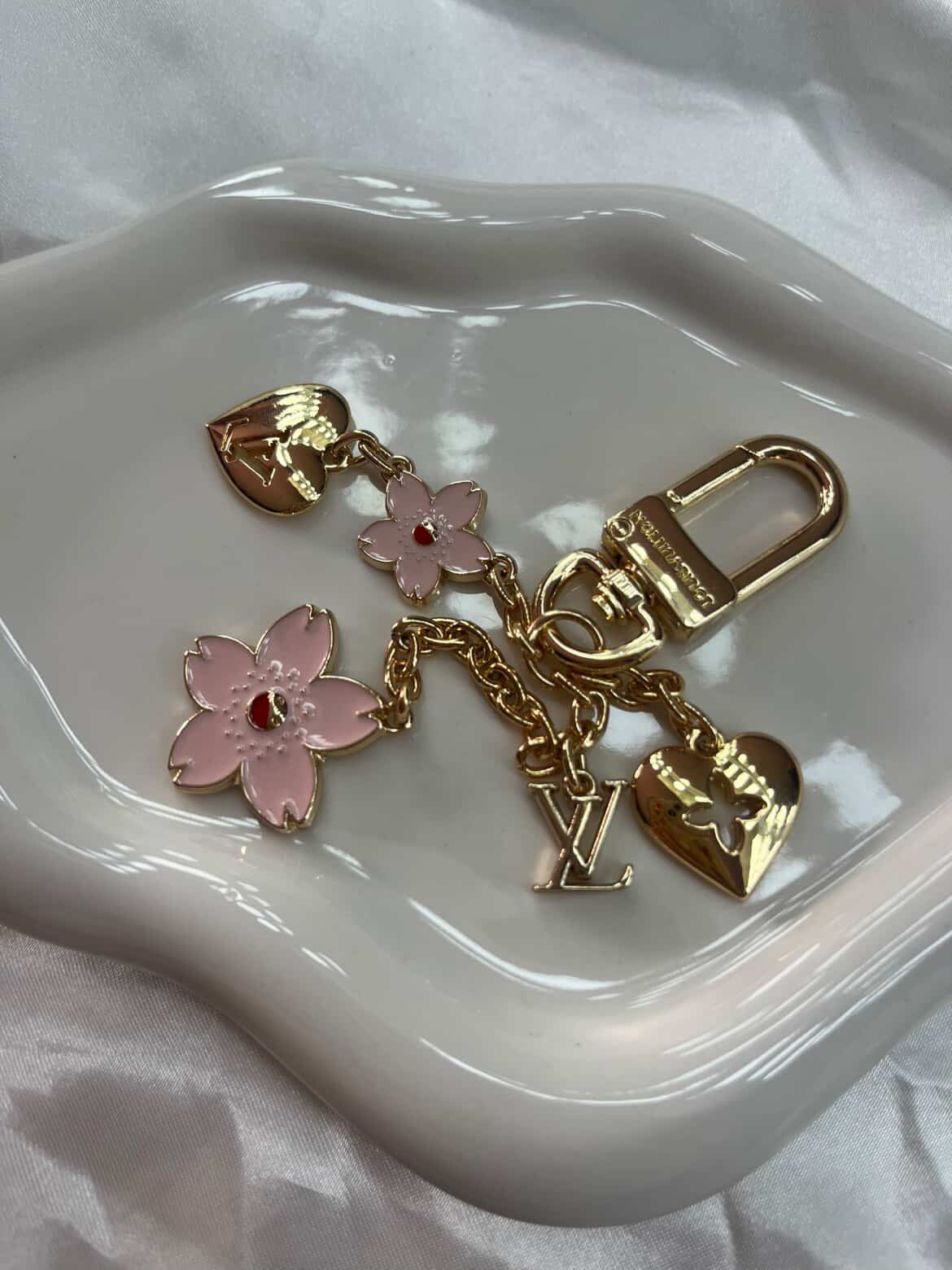 Gold pink flower Luvu charm keychain