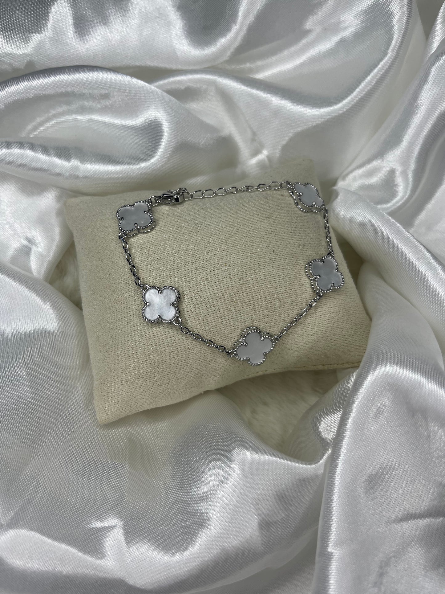 Silver pink or white clover bracelet
