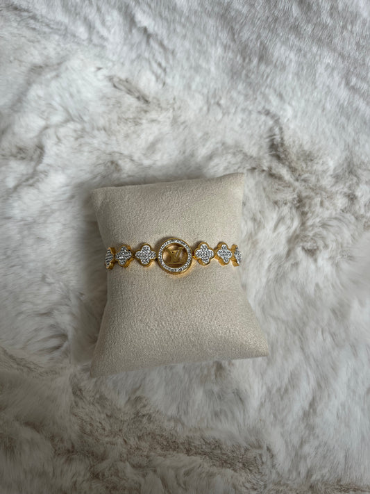 Gold clover diamanté luvu bangle