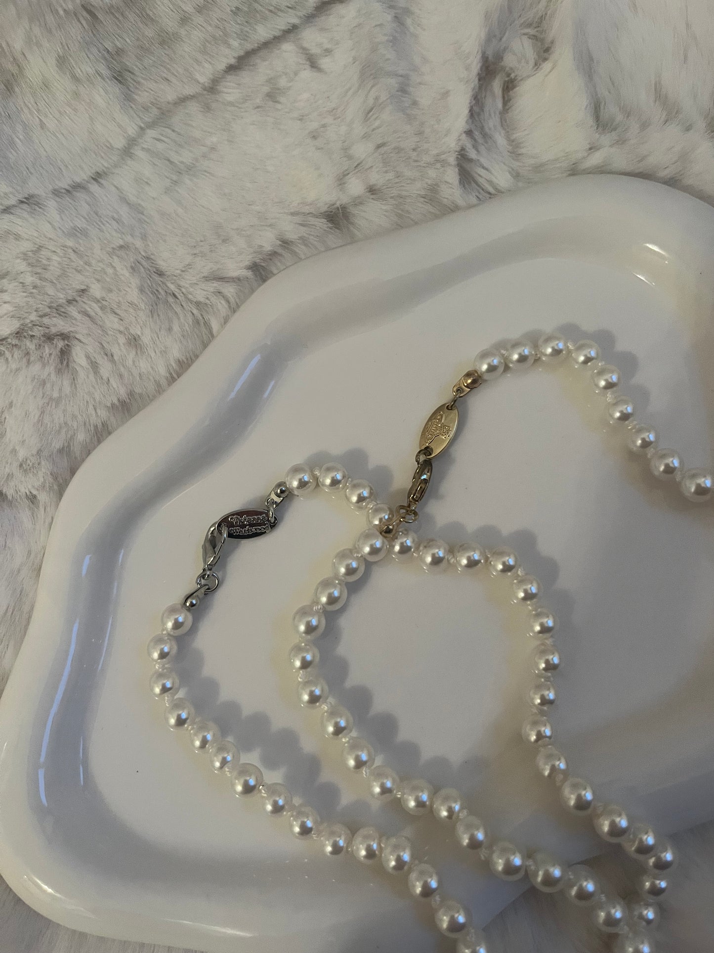 Gold or silver pearl diamanté planet necklace