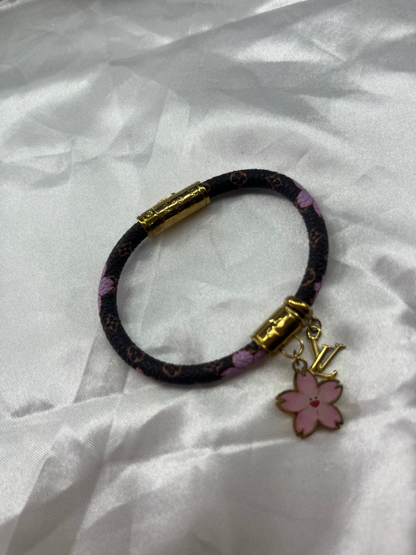 Gold brown pink flower luvu bangle