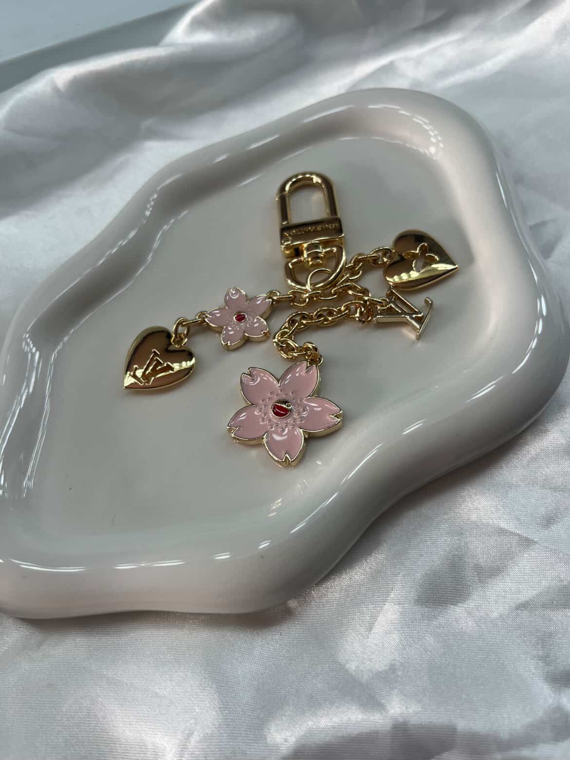 Gold pink flower Luvu charm keychain
