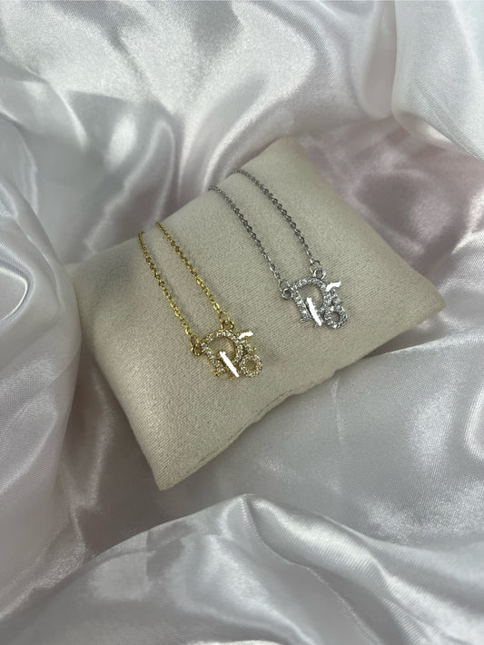 Gold or silver dainty diamanté DD necklace