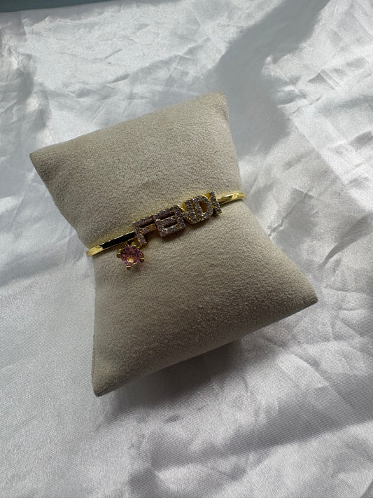 Gold Diamanté F Pink Bracelet