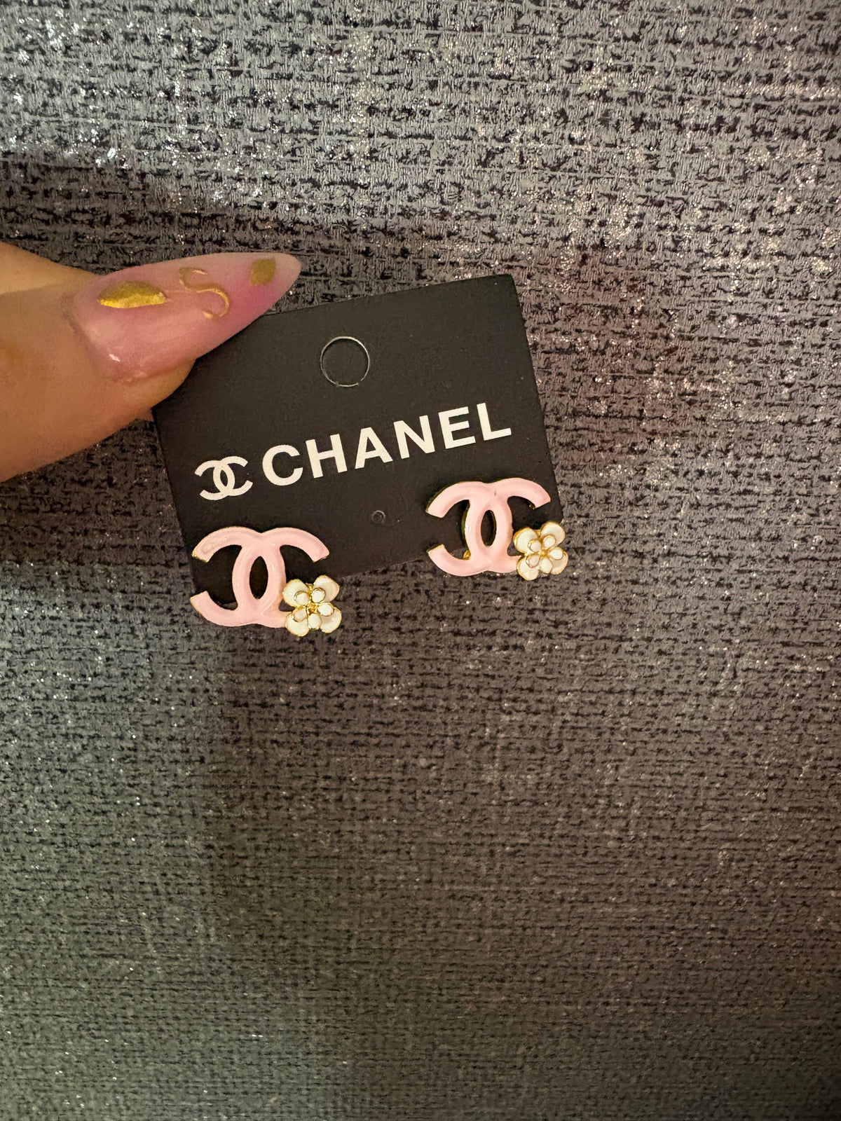 Gold pink flower Cece earrings