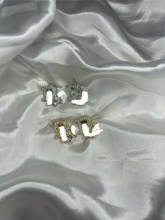 Gold or silver diamanté DD earrings