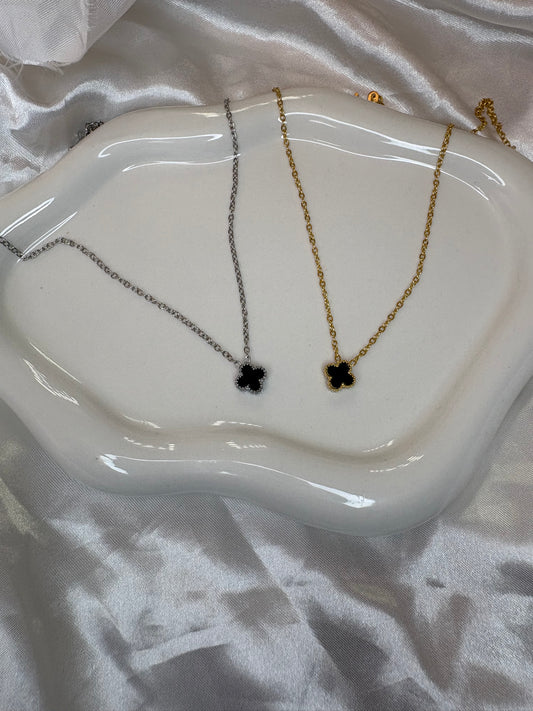 Silver or Gold black Mini clover necklace