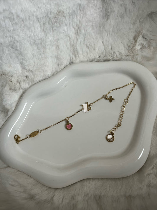 Gold pink heart dainty luvu bracelet