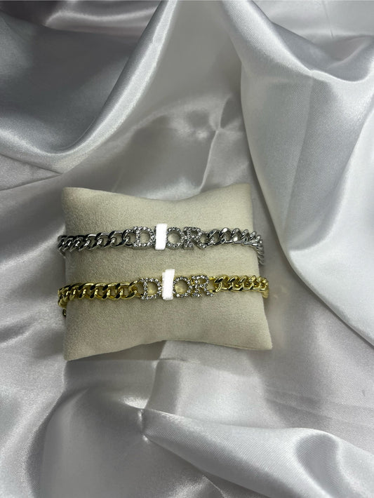 Gold or silver diamanté chain DD bracelet