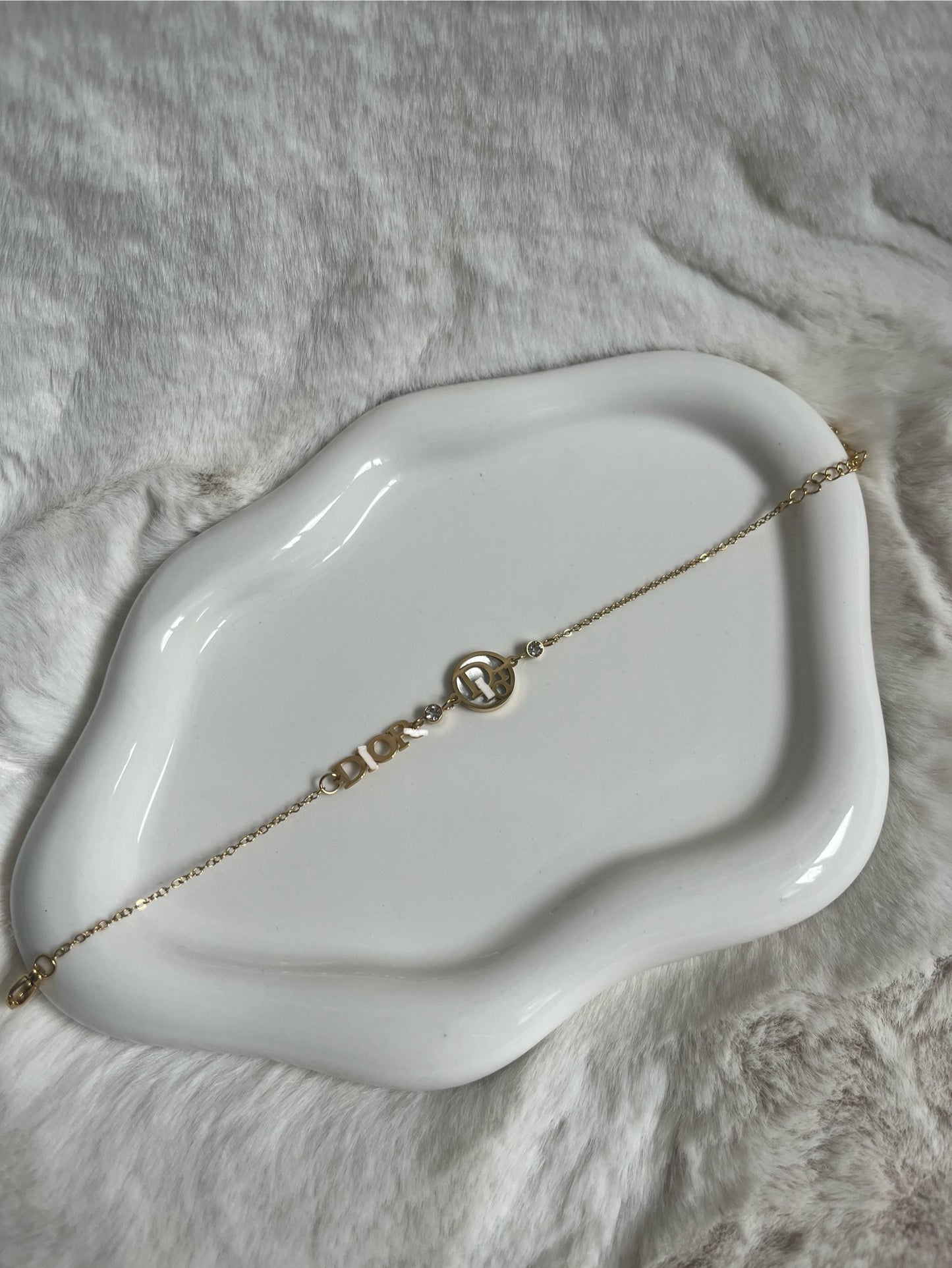 Gold white dainty diamond DD bracelet