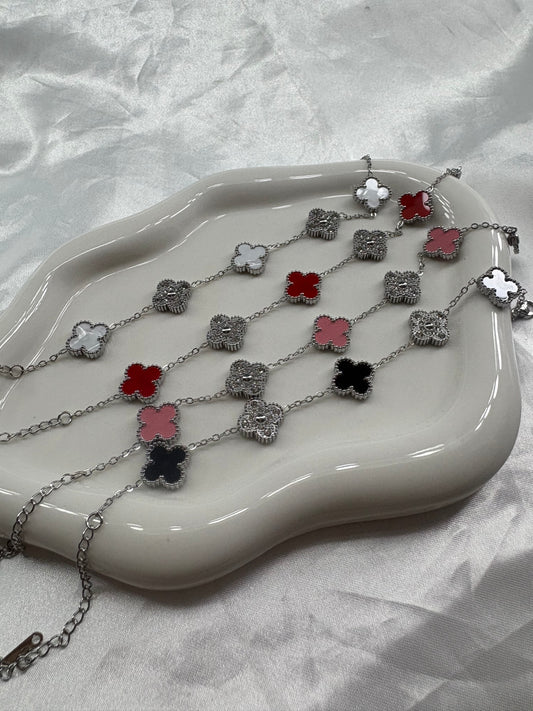 Silver colour diamanté clover dainty bracelet