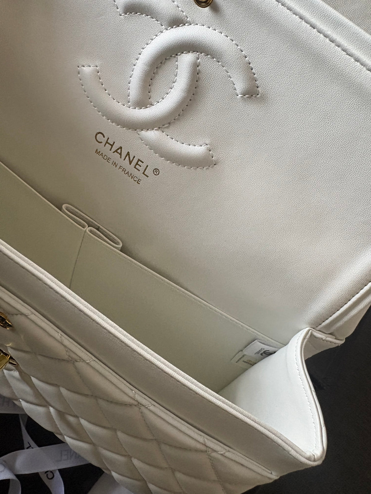 Large Gold white shoulder CC bag