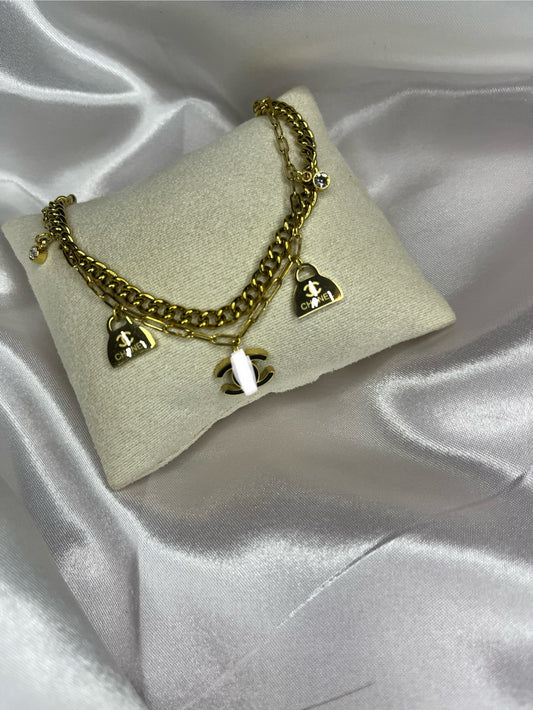 Gold chain 2Layer black cece bag bracelet