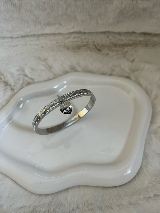 Silver diamanté Tiff heart c bangle