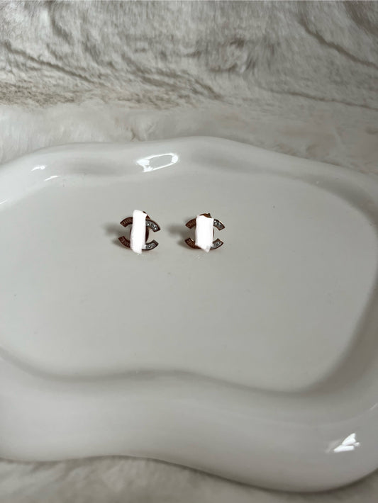 Rose gold mini half diamanté cece earrings