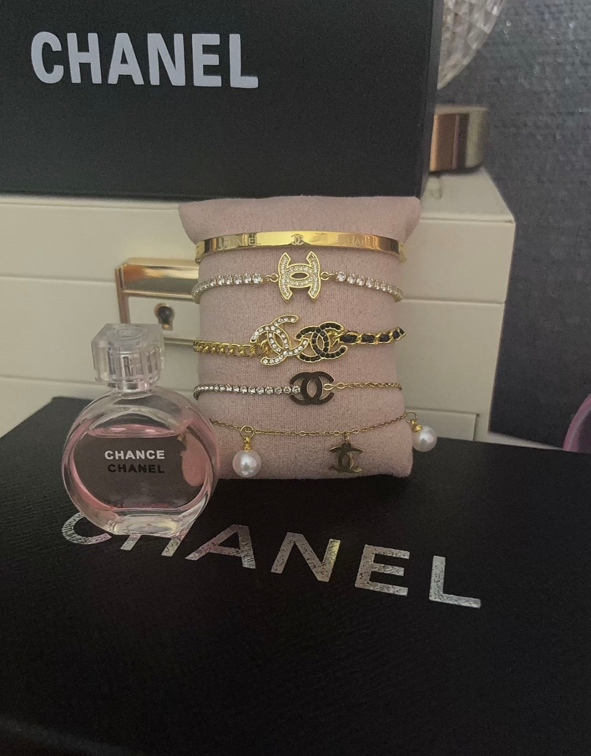 Luxury Gold Cece Bracelet + mini perfume bundle.