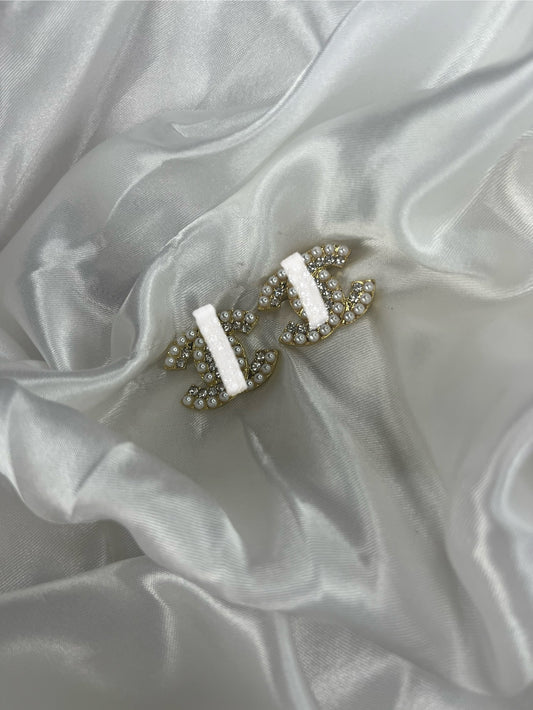 Large gold diamanté +Pearl cece earrings