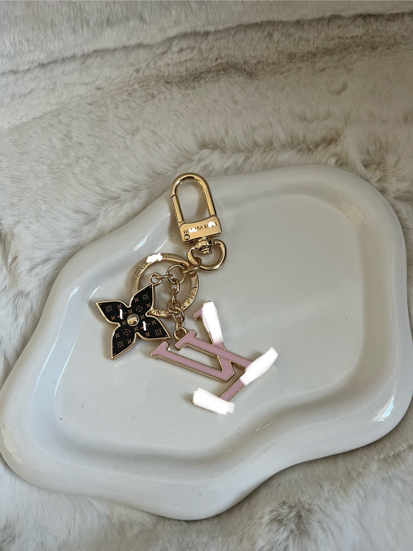 Gold pink brown luvu keychain