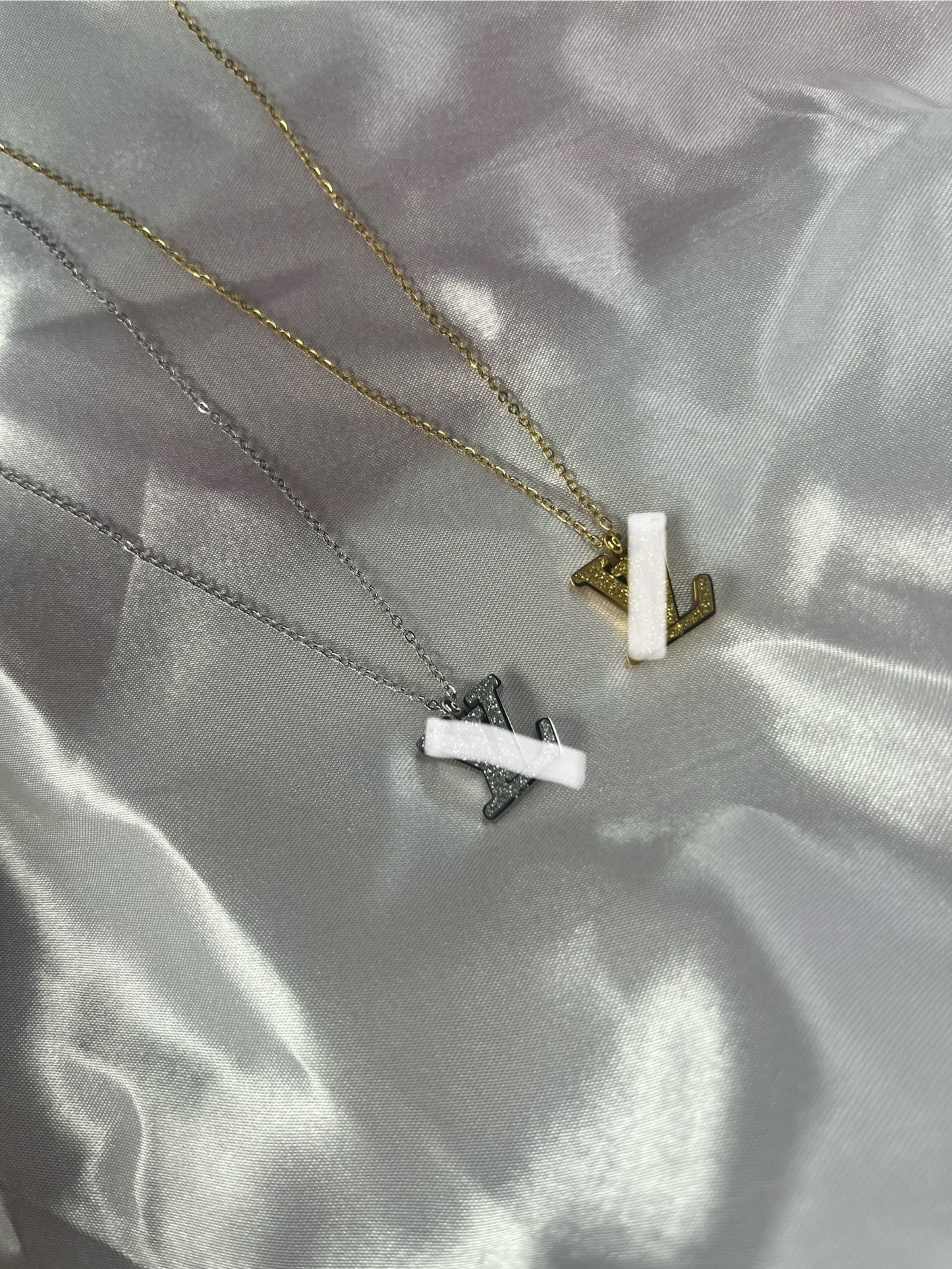 Glittery gold or silver luvu necklace