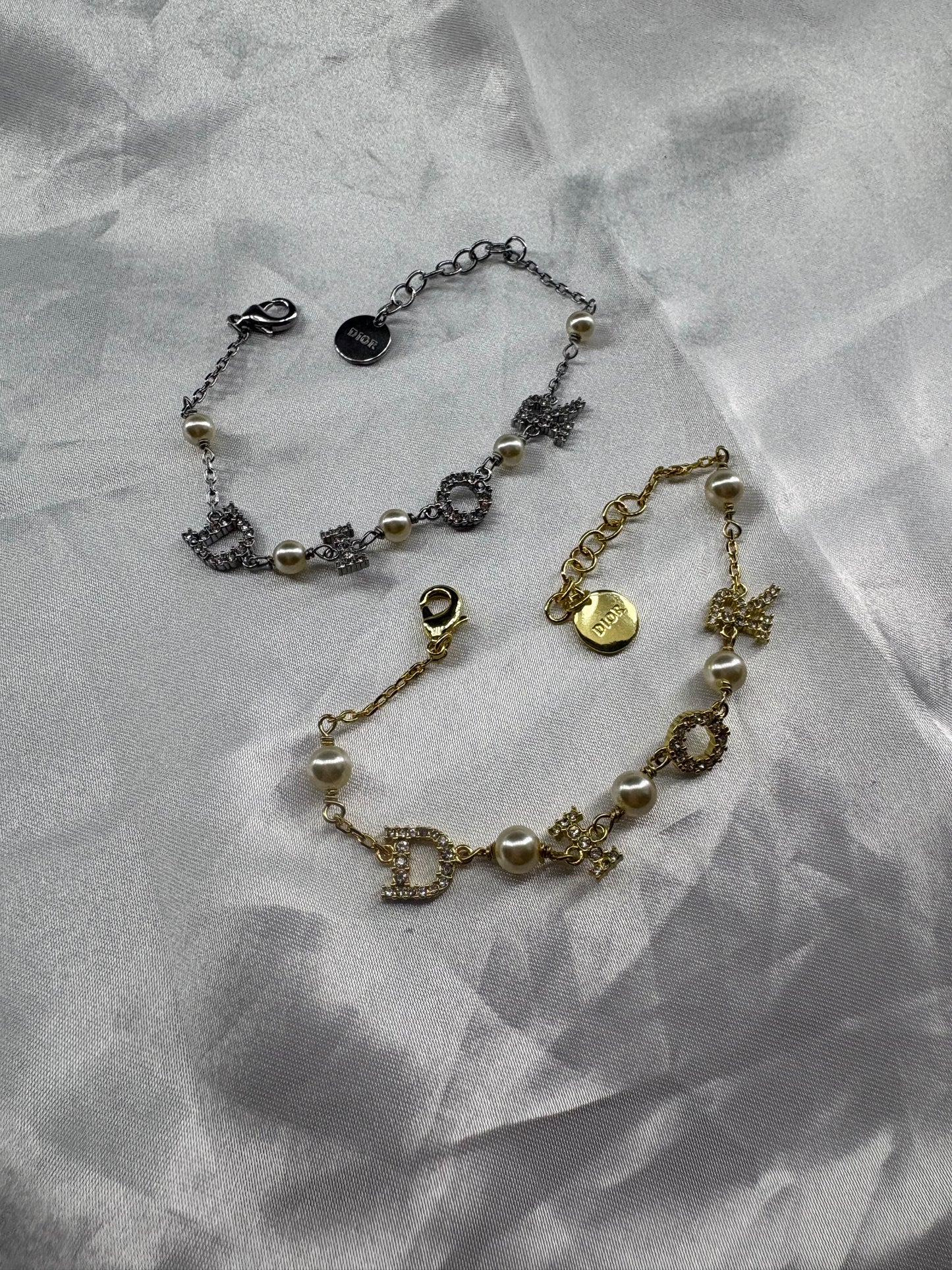Gold or silver letter D pearl & Diamanté bracelet