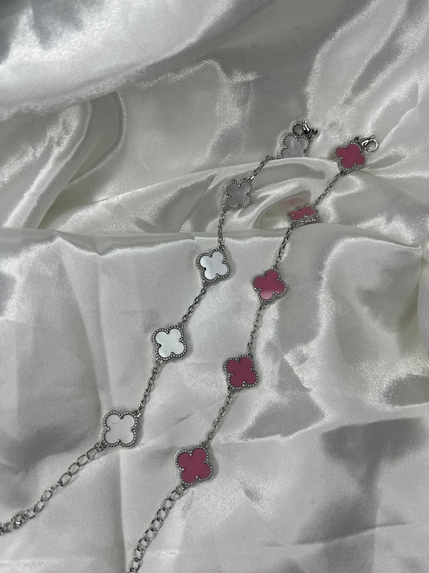 Silver pink or white clover bracelet