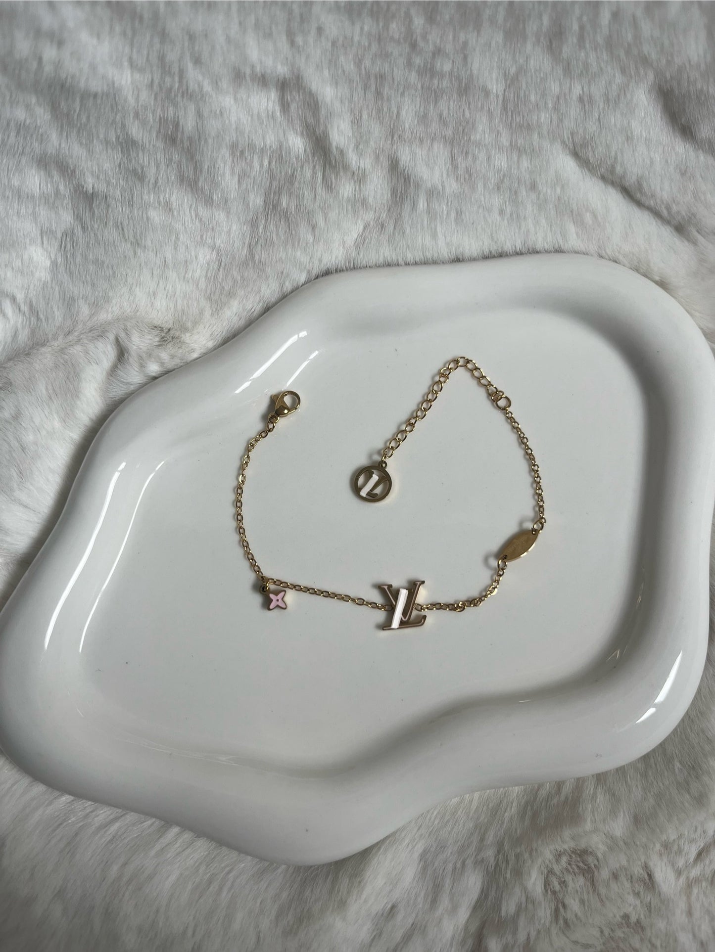 Gold dainty pink Lv Bracelet