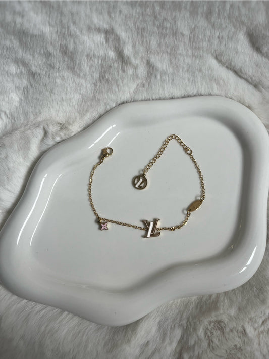 Gold dainty pink Lv Bracelet