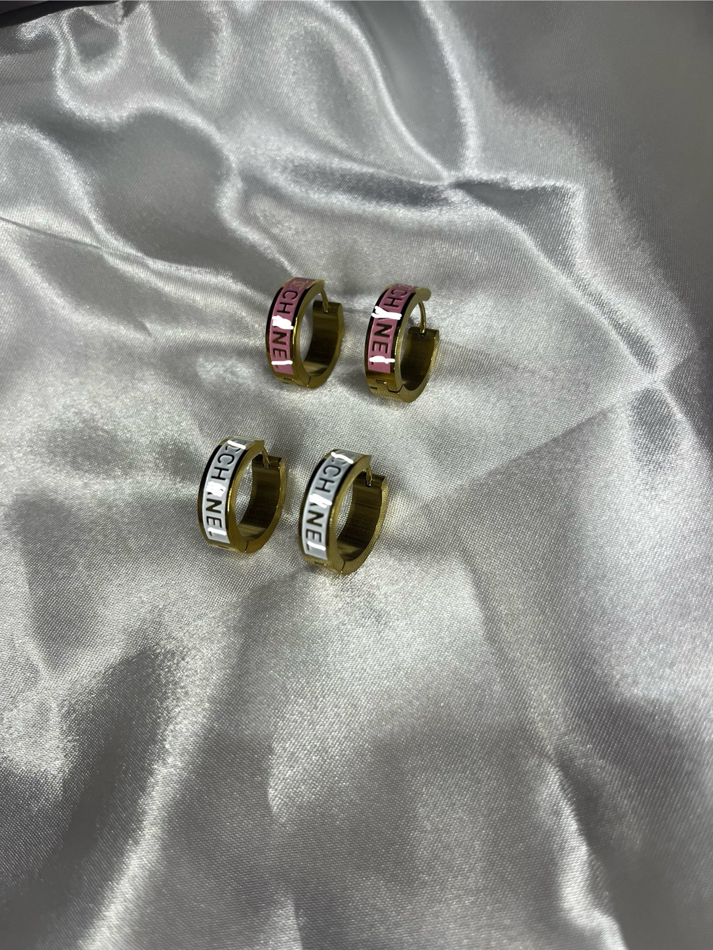 Gold pink or white cece hoop earrings