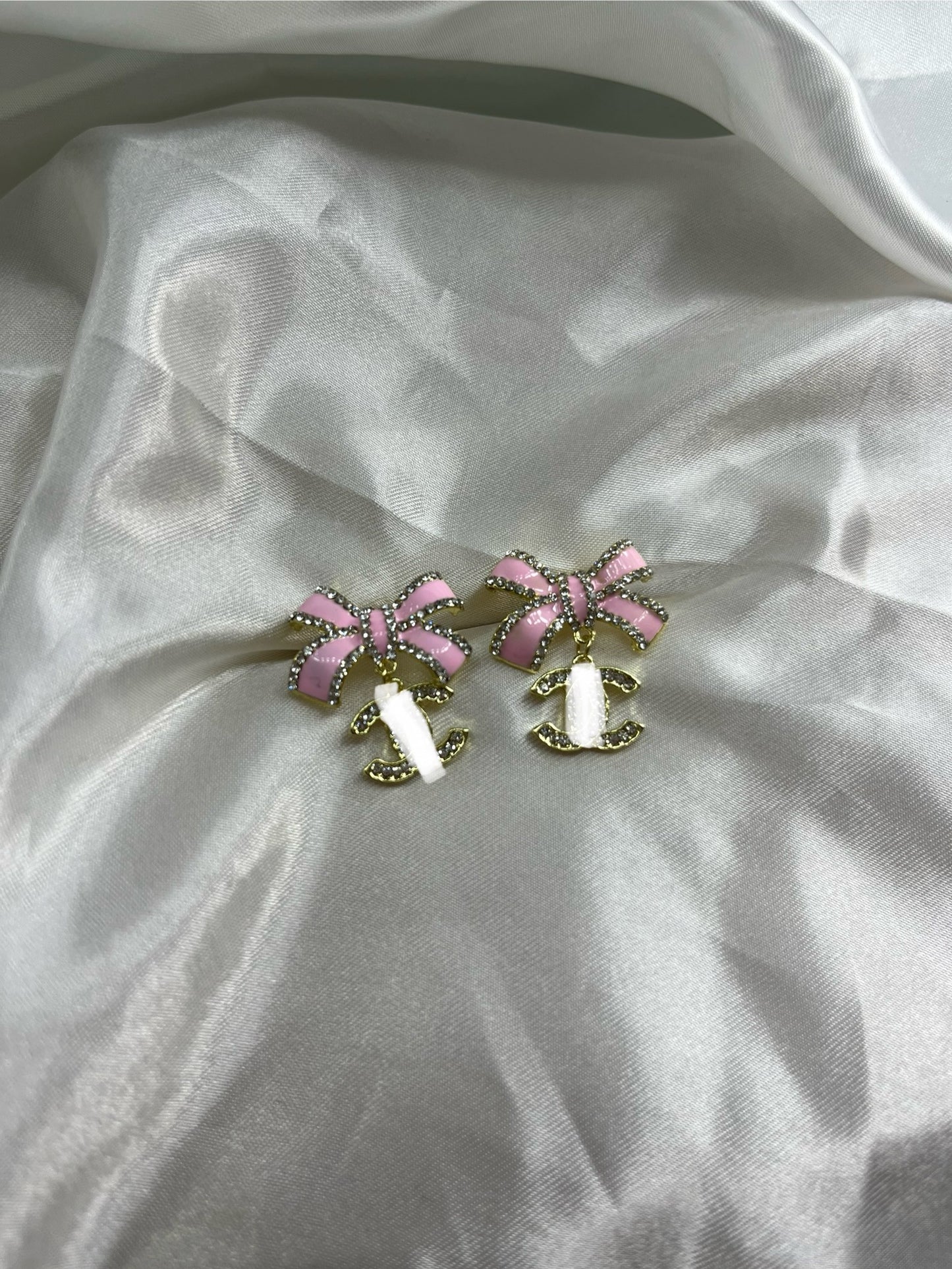 Gold pink bow diamanté Cece earrings