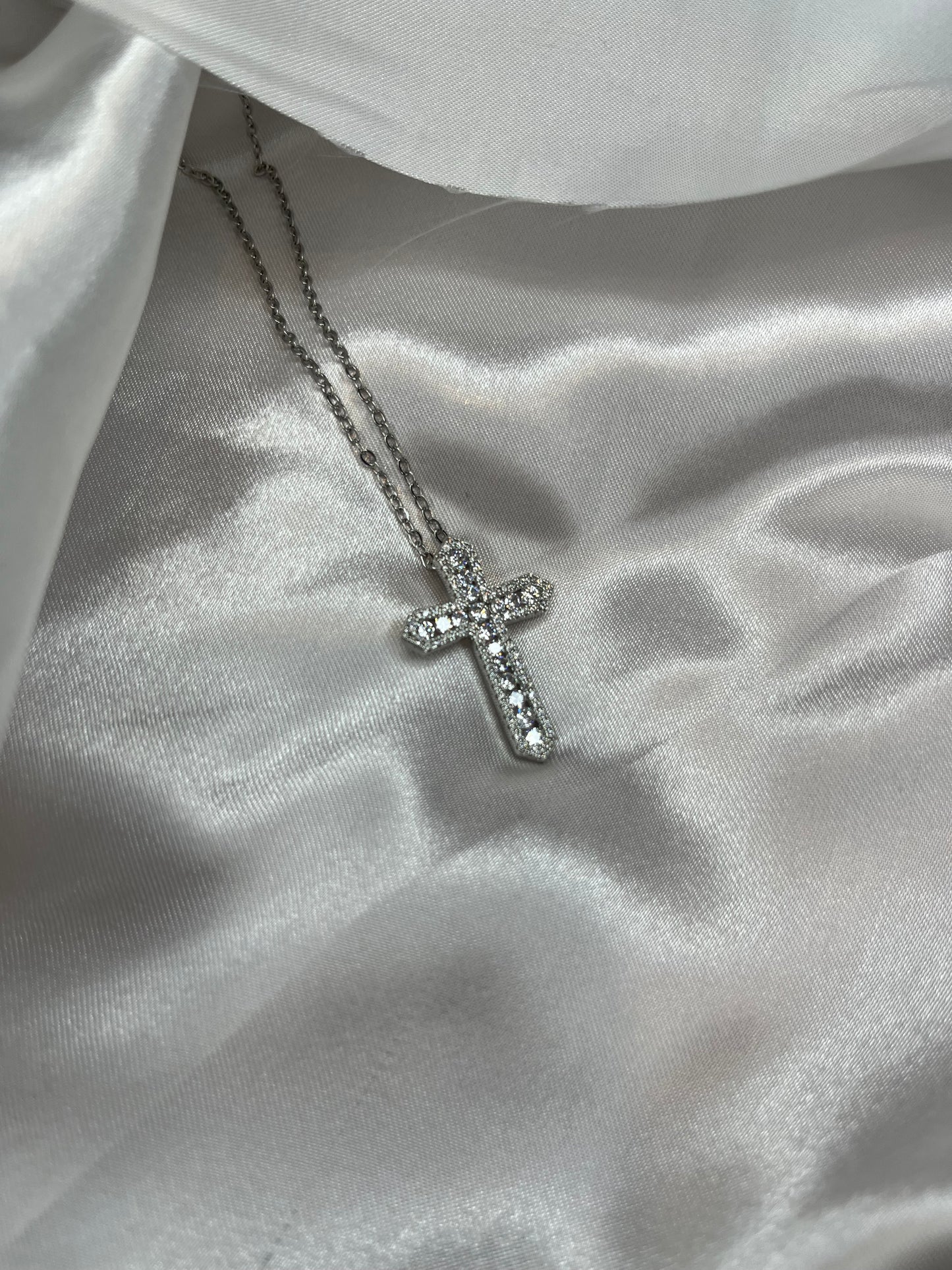 Silver diamanté cross necklace
