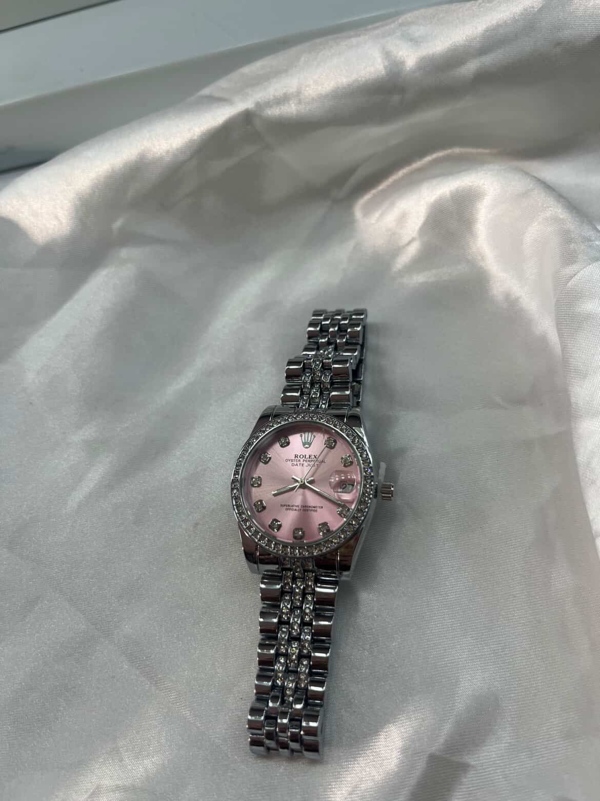Silver pink diamanté Rox watch