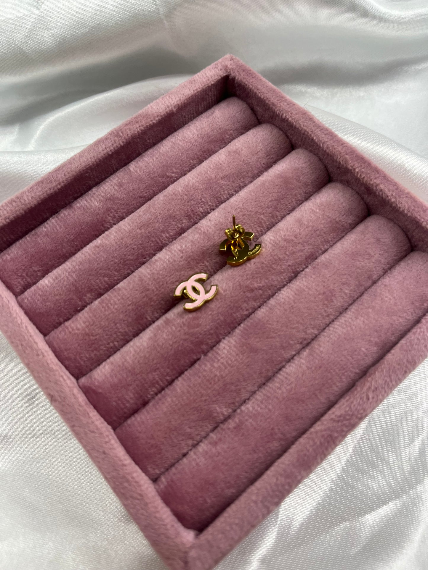 Small gold pink cece earrings