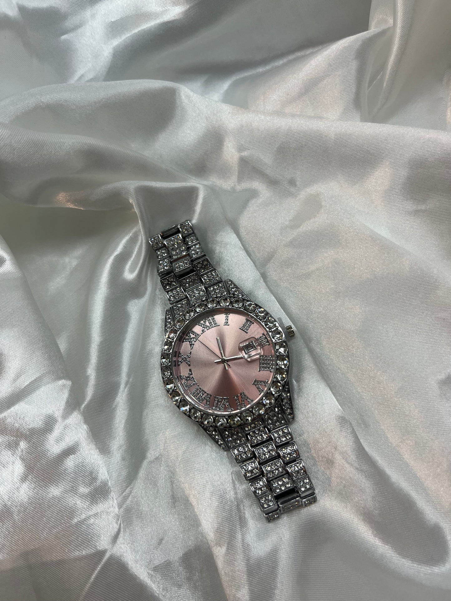 Silver Diamanté Pink face Watch