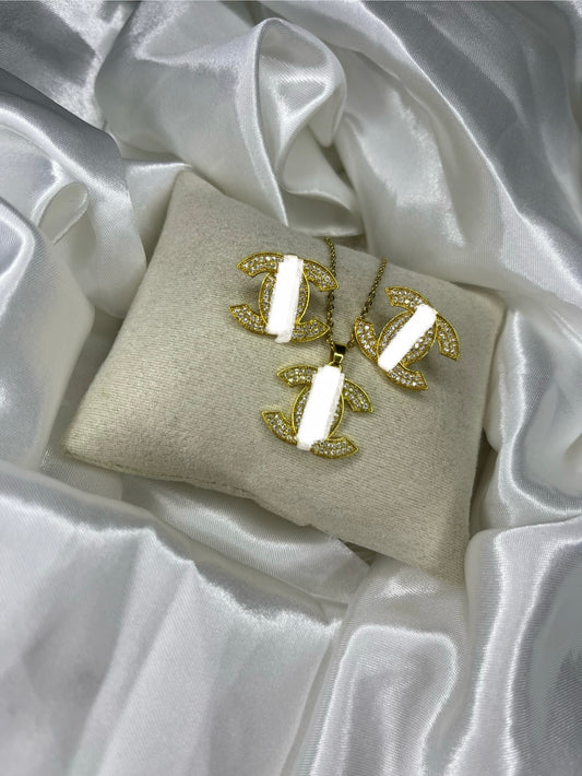 Gold diamanté Cece necklace & earrings set