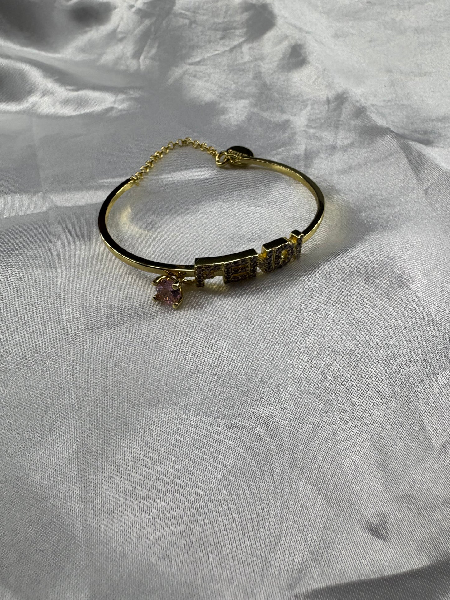 Gold Diamanté F Pink Bracelet