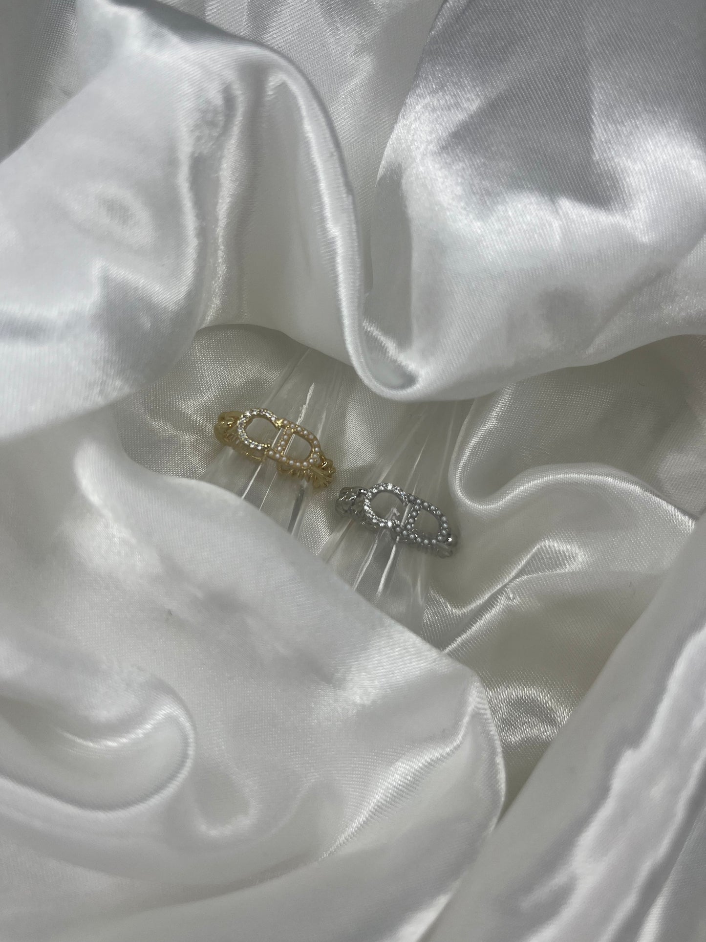 Gold or silver DD adjustable pearl+Diamond rings