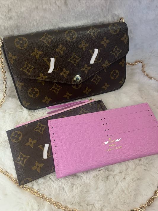 Brown gold pink luvu cross body bag